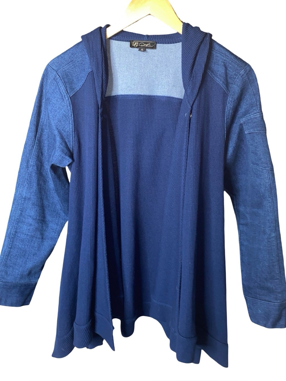 DG2 by Diane Gilman blue draped open-front cardigan hoodie size small